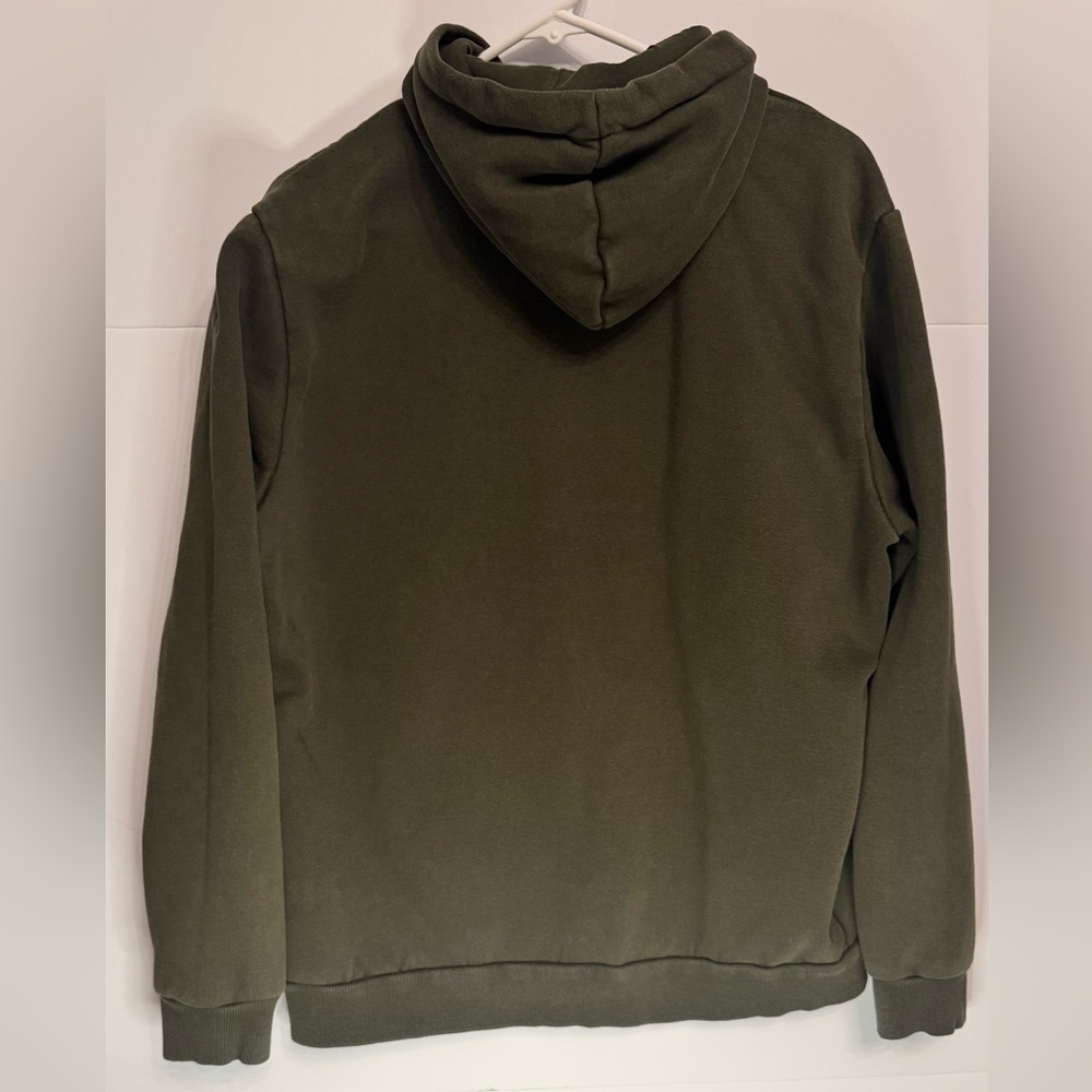 Puma Olive Green Hoodie Large Fits Small Embossed Logo Pullover - Picture 3 of 3